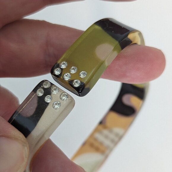 Vintage Square Bracelet Bangle Acrylic Tortoise Costume Jewelry MCM Retro - Picture 4 of 6